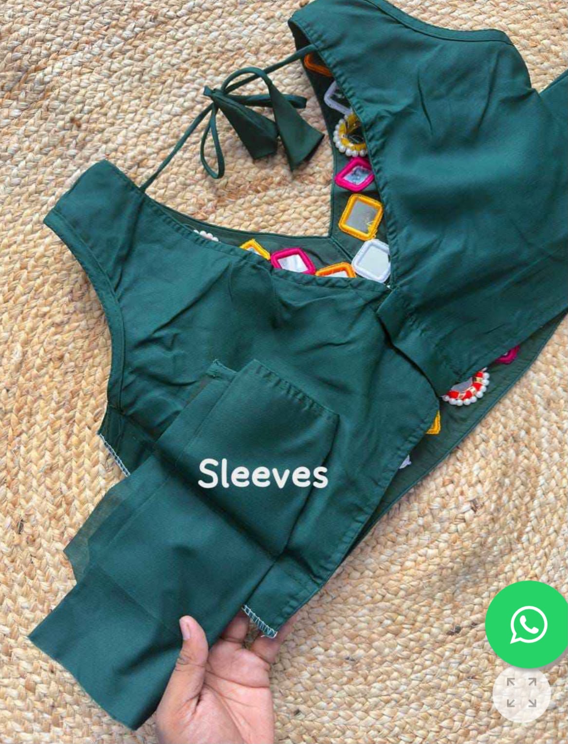 PURE ROMAN DARK GREEN SILK NAVRATRI SPECIAL REAL MIRROR BLOUSE IN GERMANY