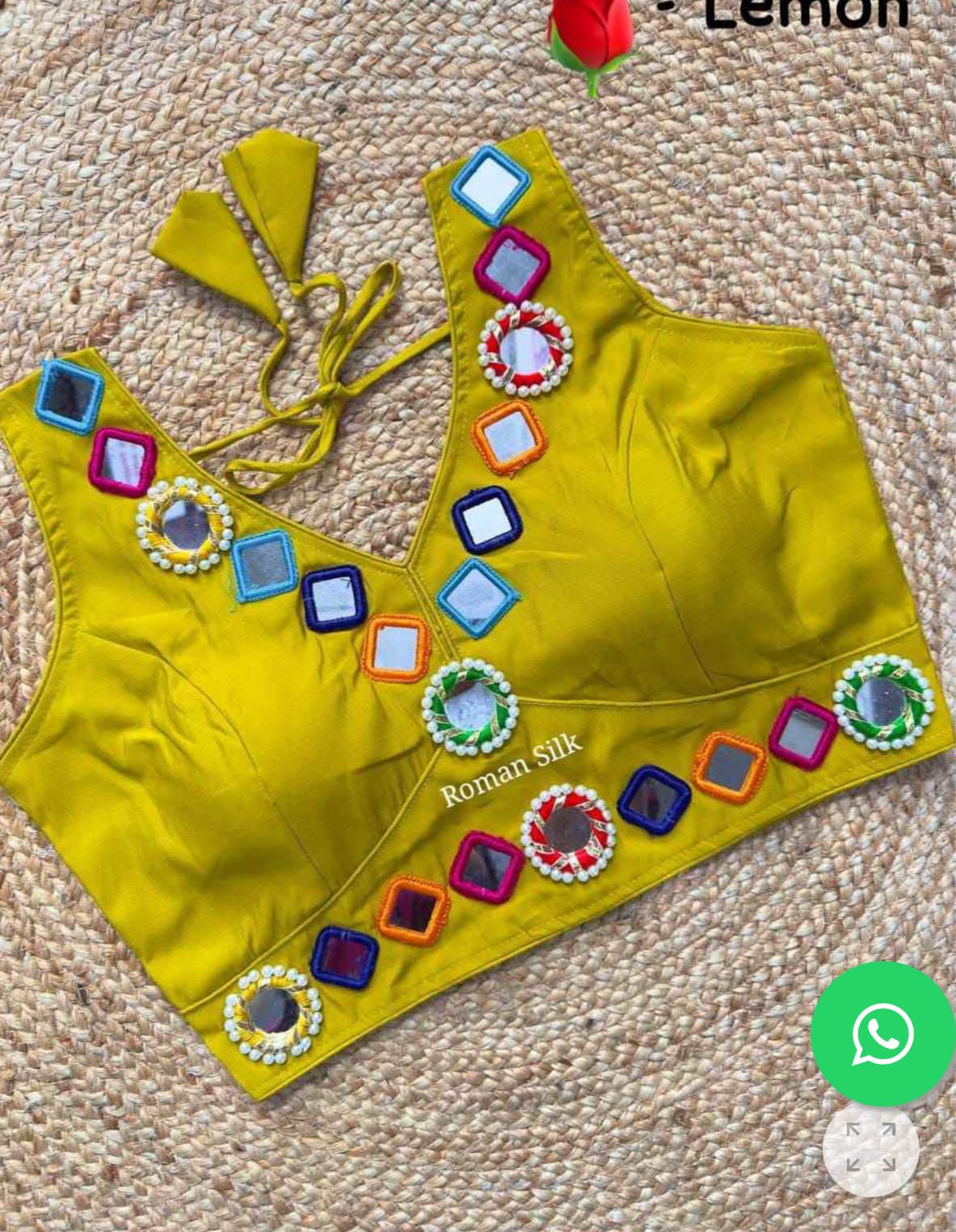 PURE ROMAN SILK LEMON NAVRATRI SPECIAL REAL MIRROR BLOUSE IN GERMANY