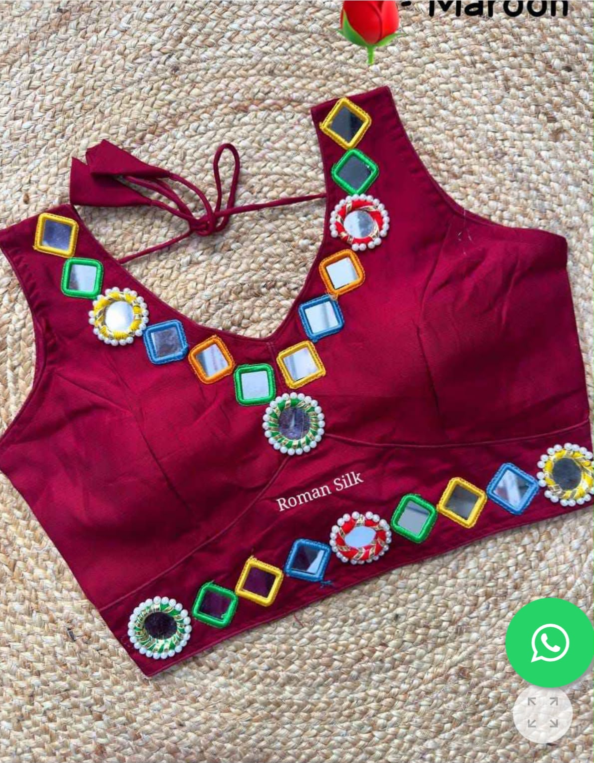 PURE ROMAN SILK MAROON NAVRATRI SPECIAL REAL MIRROR BLOUSE IN GERMANY