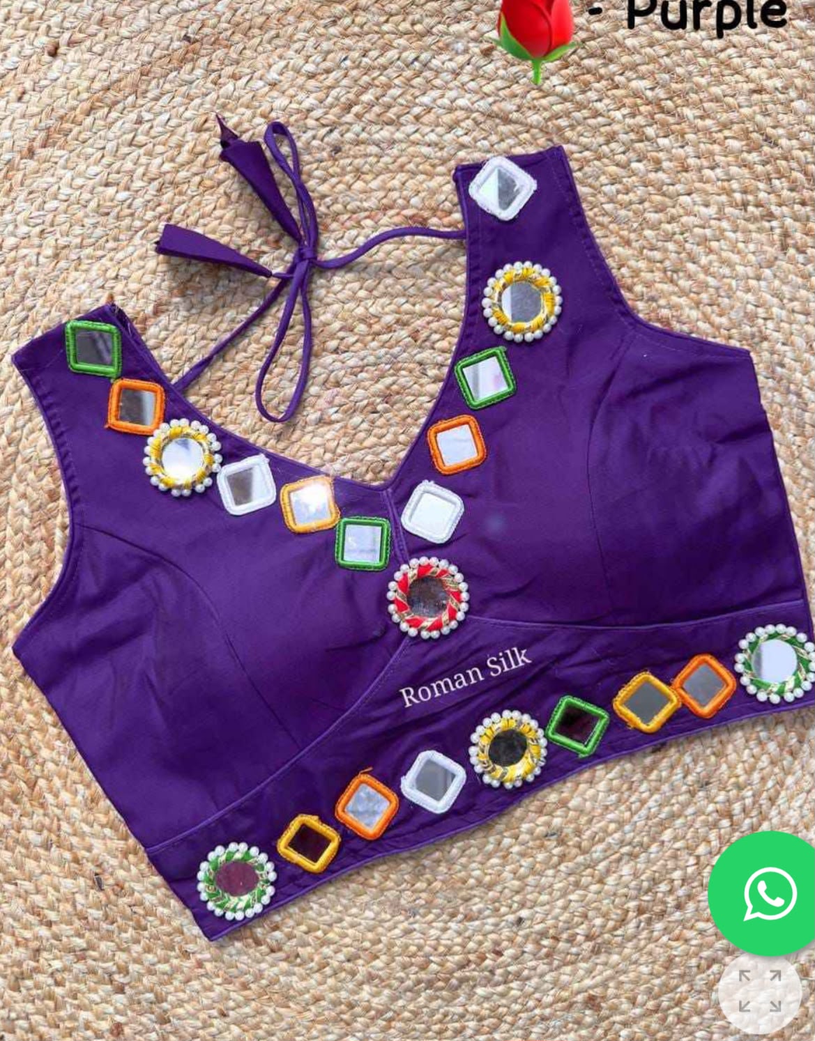 PURE ROMAN SILK PURPLE NAVRATRI SPECIAL REAL MIRROR BLOUSE IN GERMANY