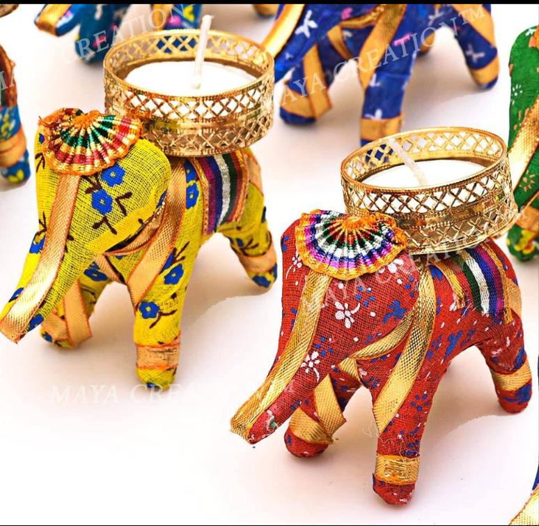 Rajasthani Handcrafted Fabric Elephant Tealight Candle Holders in Germany