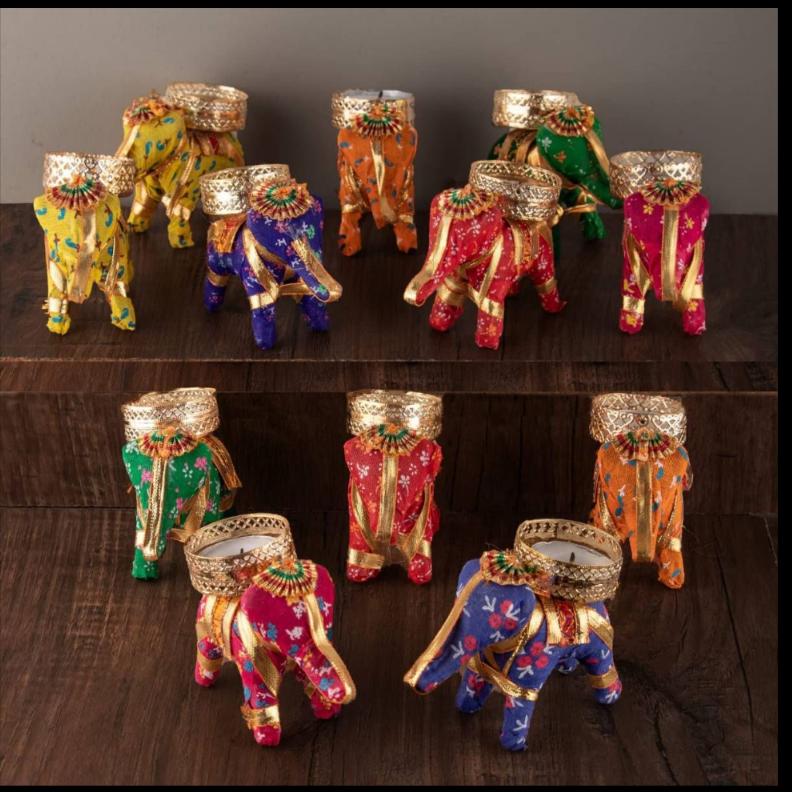 Rajasthani Handcrafted Fabric Elephant Tealight Candle Holders in Germany