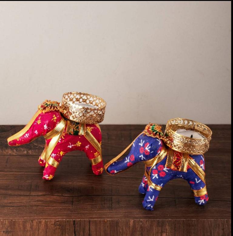 Rajasthani Handcrafted Fabric Elephant Tealight Candle Holders in Germany