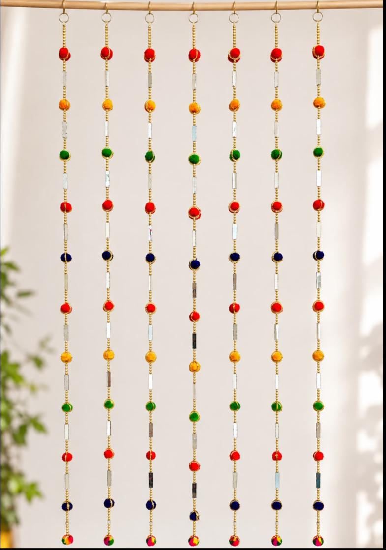Vibrant Handmade Pom-Pom and Mirror Work Hanging Toran Strings in Germany