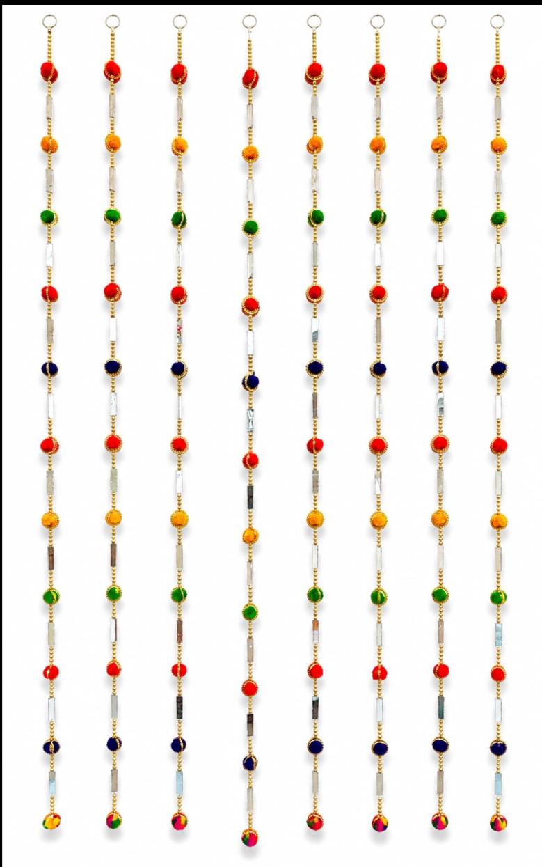 Vibrant Handmade Pom-Pom and Mirror Work Hanging Toran Strings in Germany