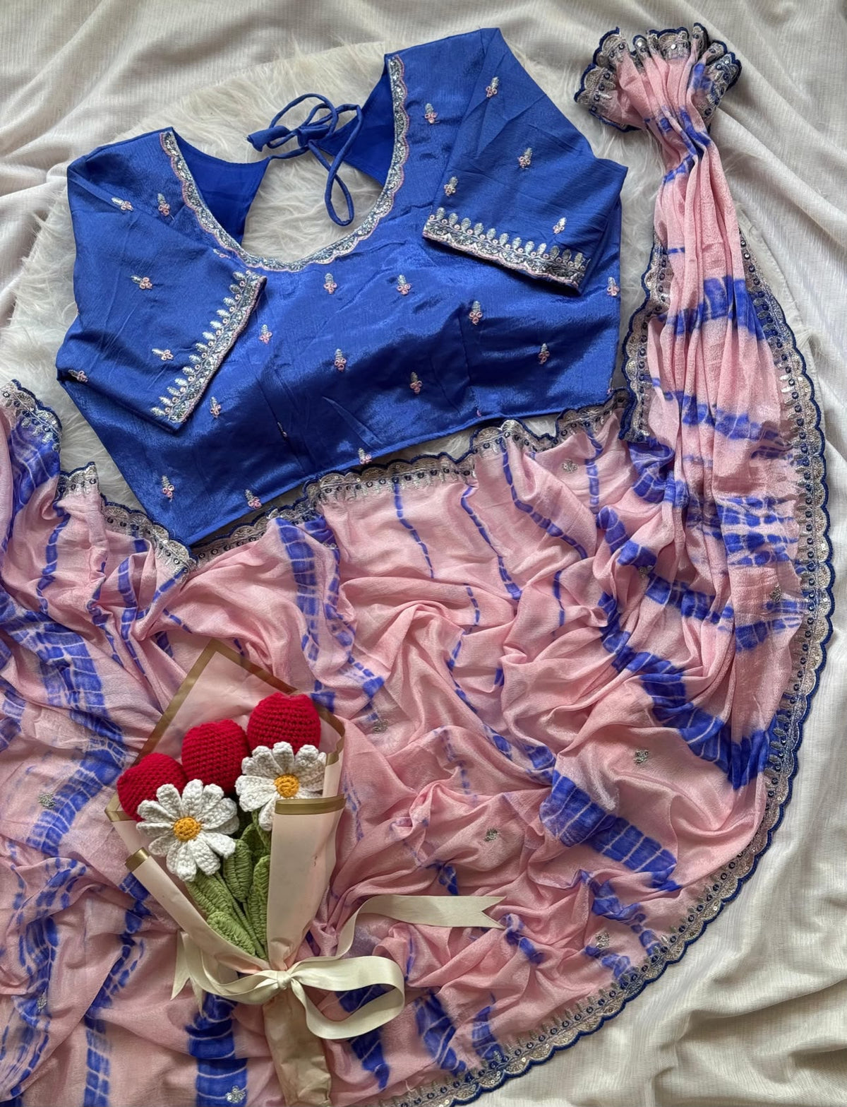 Soft chinnon shibori Tie & Die saree with stitched blouse in Berlin