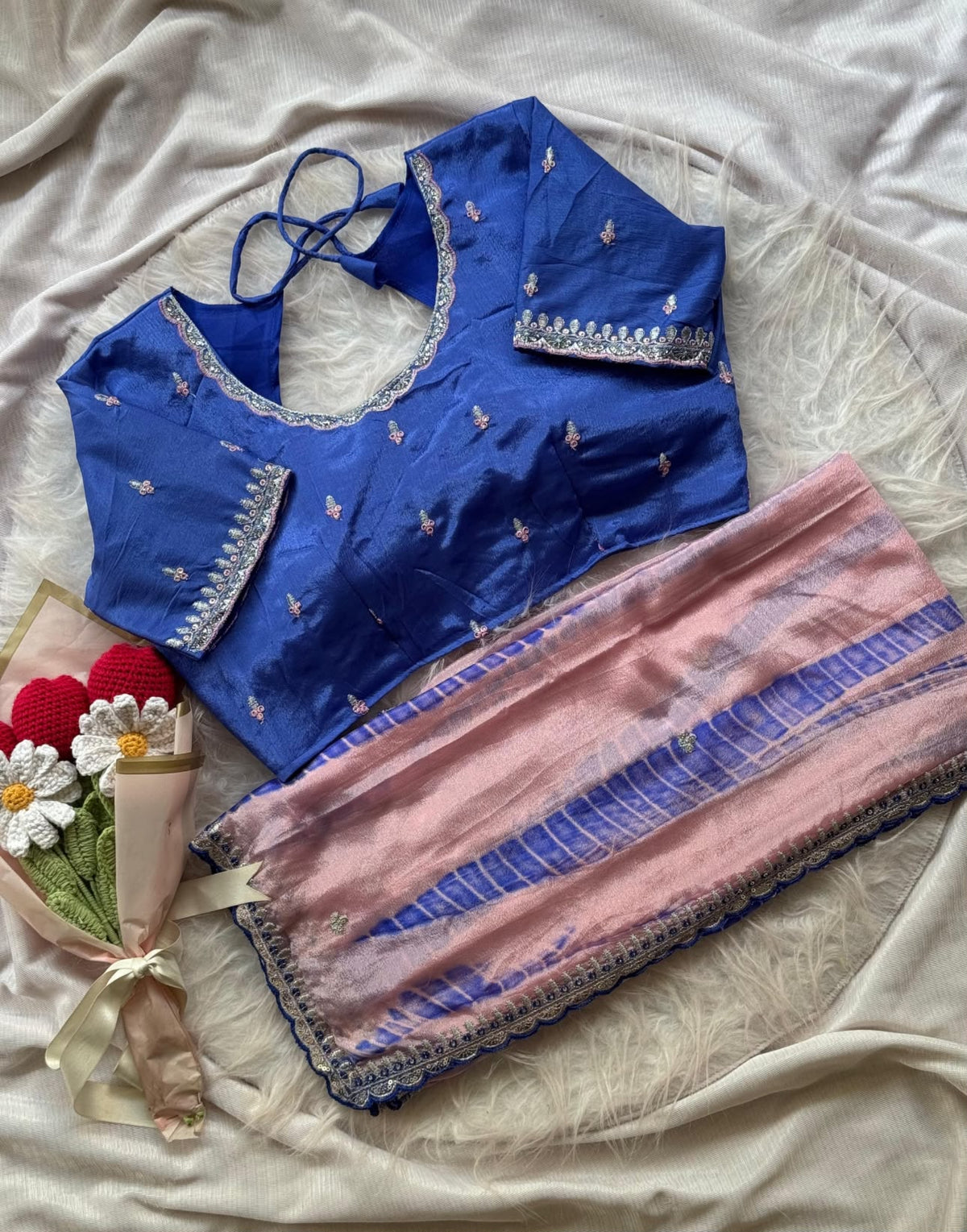 Soft chinnon shibori Tie & Die saree with stitched blouse in Berlin