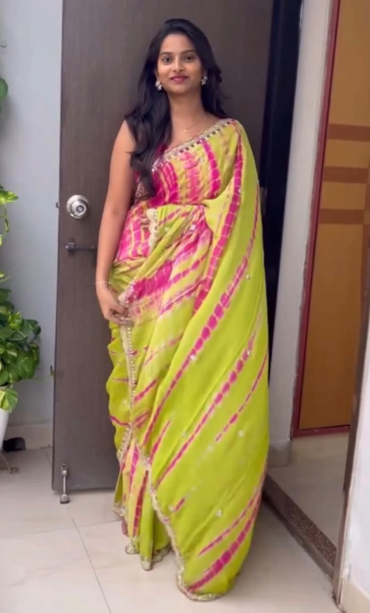 Soft chinnon shibori Tie & Die saree with stitched blouse in Berlin