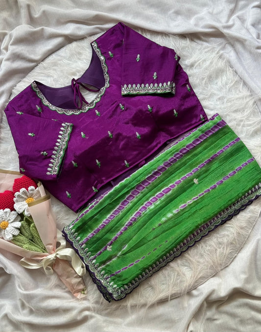 Soft chinnon shibori Tie & Die saree with stitched blouse in Berlin