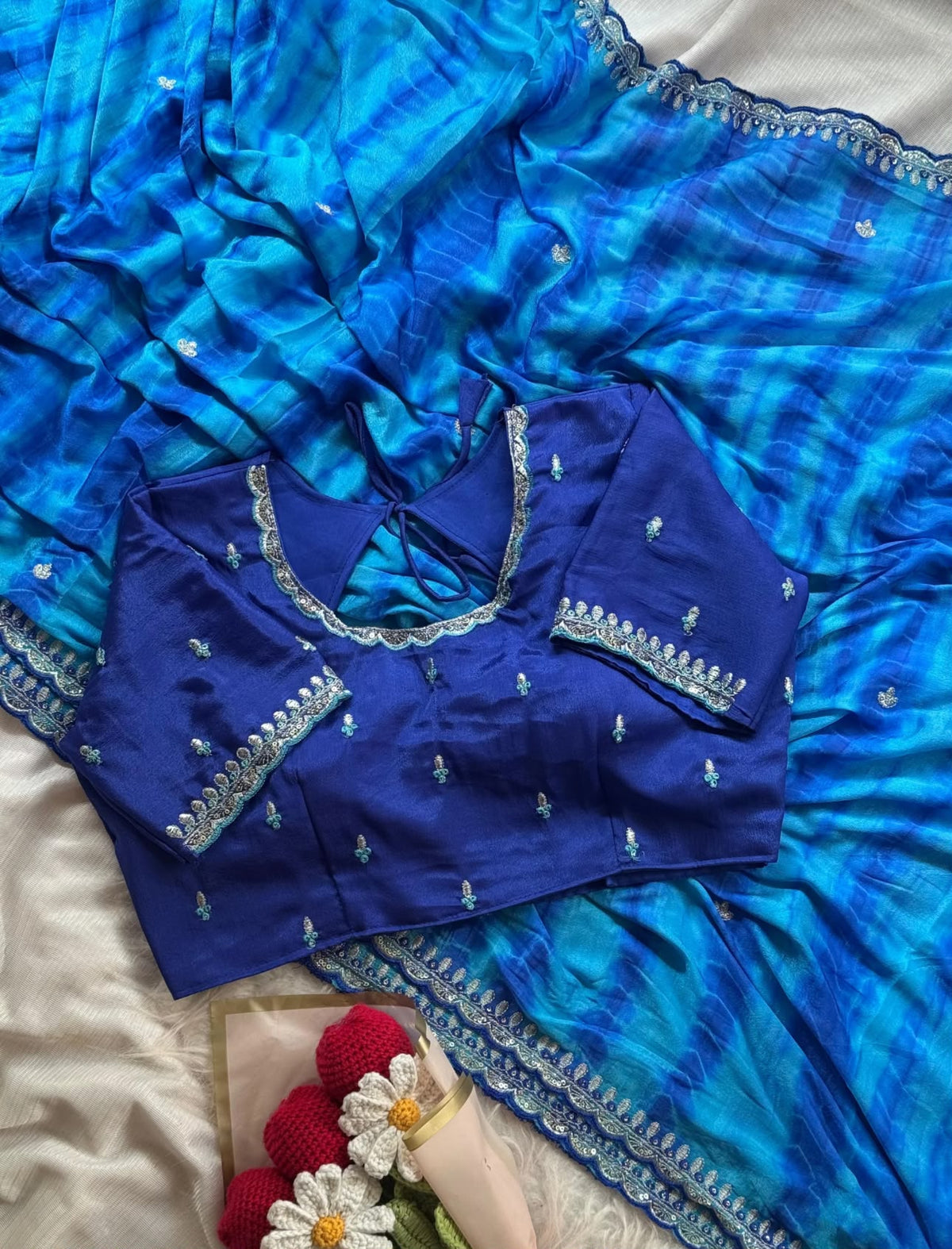 Soft chinnon shibori Tie & Die saree with stitched blouse in Berlin