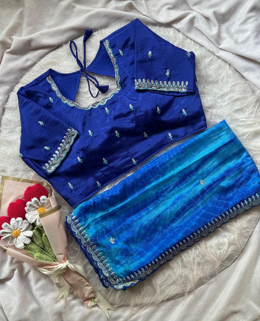 Soft chinnon shibori Tie & Die saree with stitched blouse in Berlin