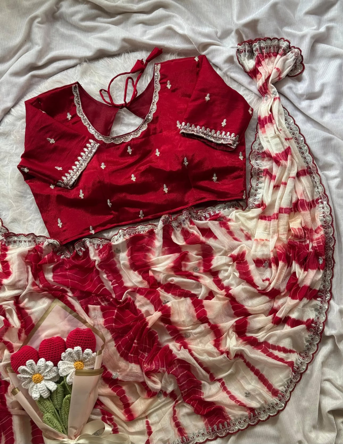 Soft chinnon shibori Tie & Die saree with stitched blouse in Berlin
