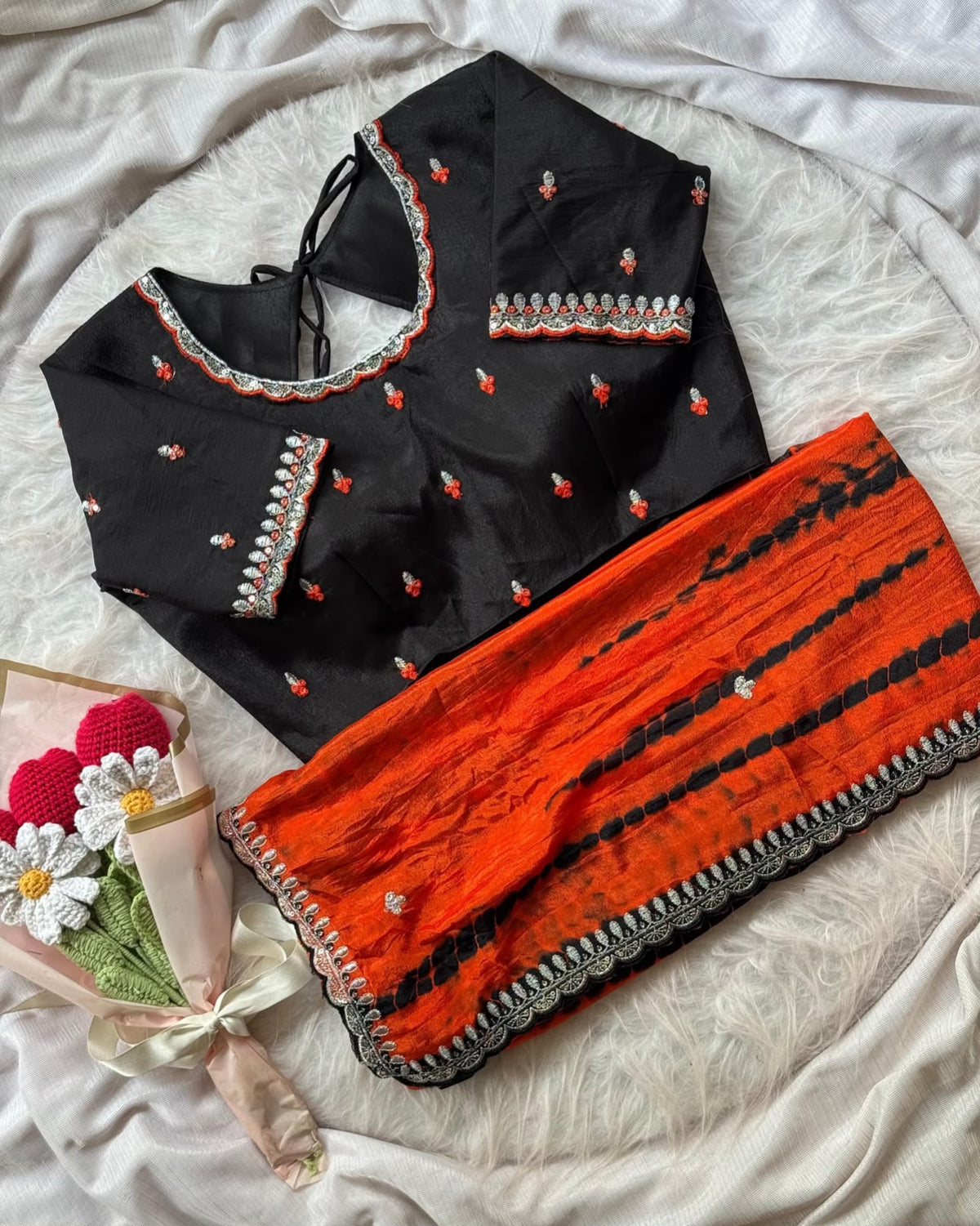 Soft chinnon shibori Tie & Die saree with stitched blouse in Berlin