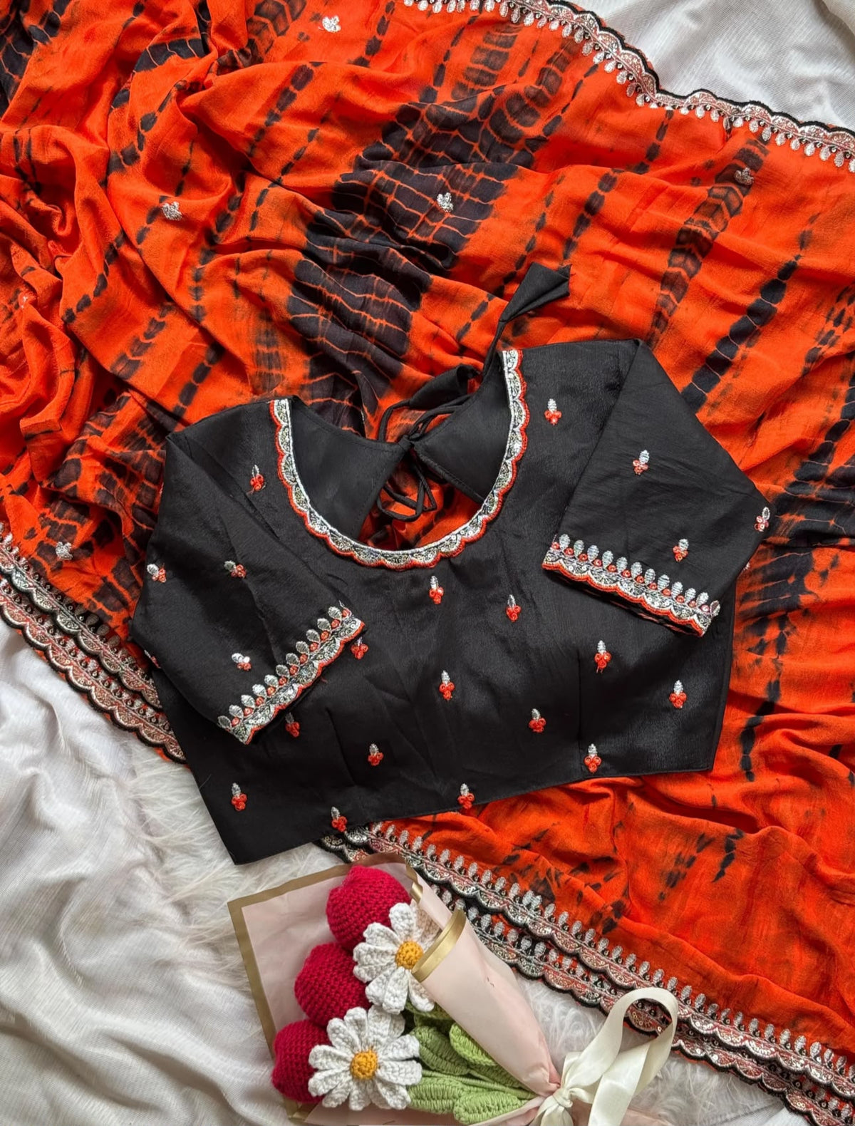 Soft chinnon shibori Tie & Die saree with stitched blouse in Berlin
