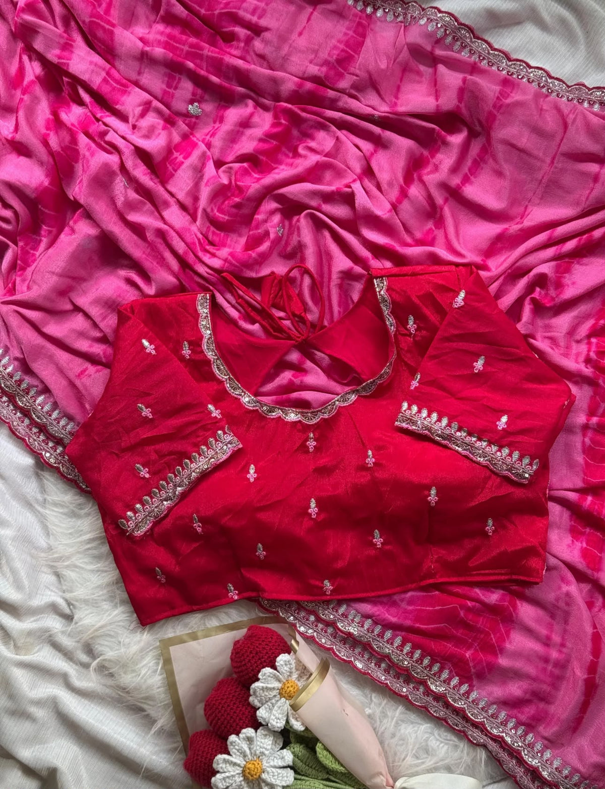 Soft chinnon shibori Tie & Die saree with stitched blouse in Berlin