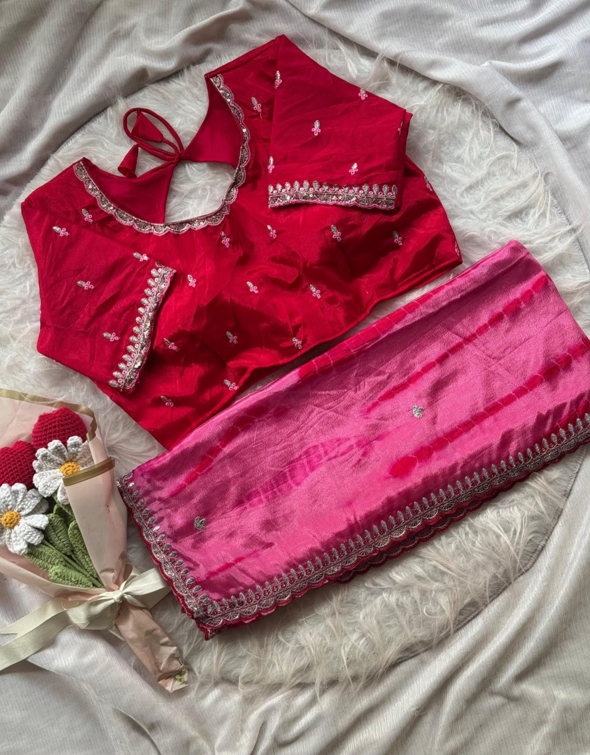 Soft chinnon shibori Tie & Die saree with stitched blouse in Berlin