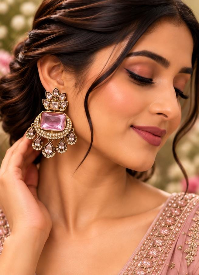 Pink Stone Kundan Chandbali Earring in Germany