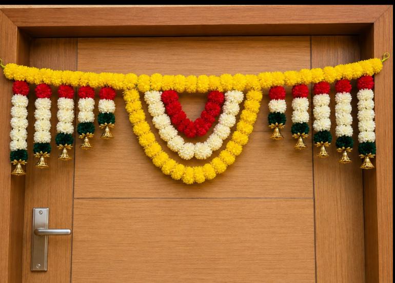 Traditional Artificial Marigold Flower Toran for Door Entrance in Germany