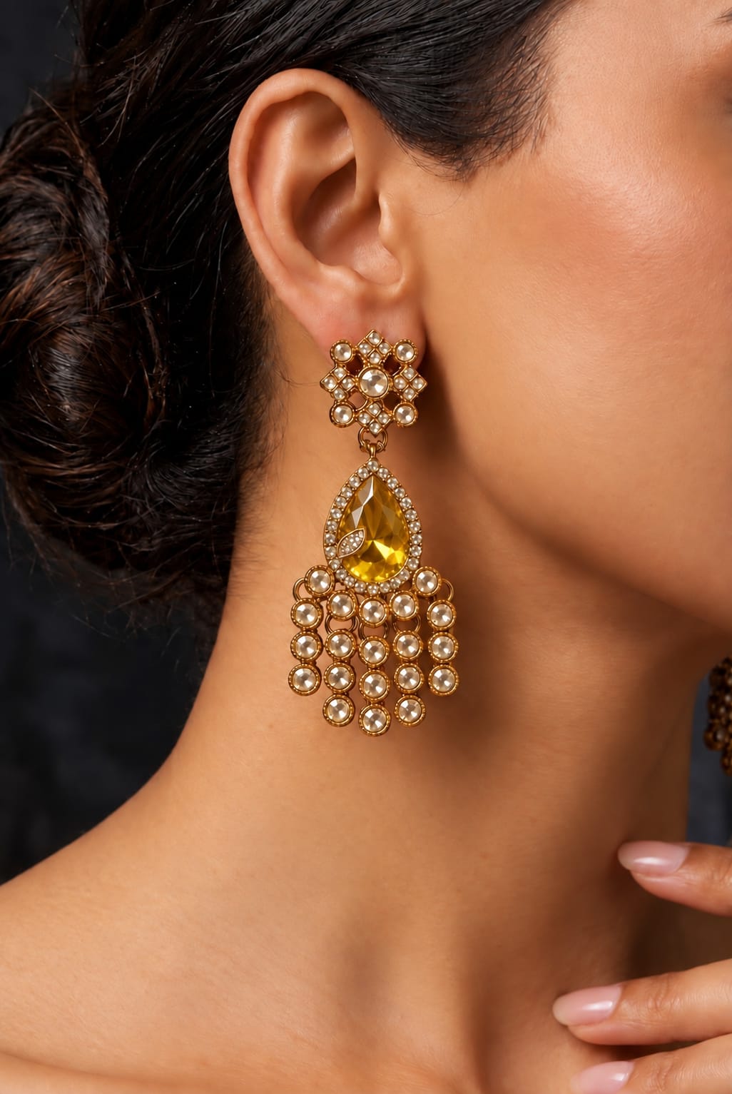 Gold-Plated Ruby Yellow Kundan Statement Earrings in Berlin