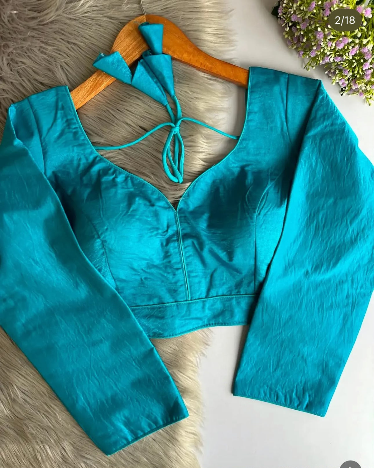 Sabyasachi-Inspired turquoise blue Designer Full-Sleeve Space Silk Blouse in Berlin