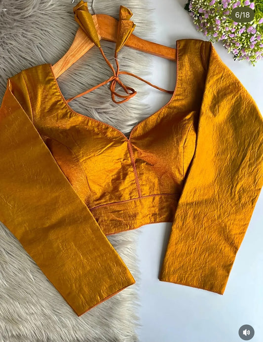 Sabyasachi-Inspired Mustard Yellow Designer Full-Sleeve Space Silk Blouse in Berlin