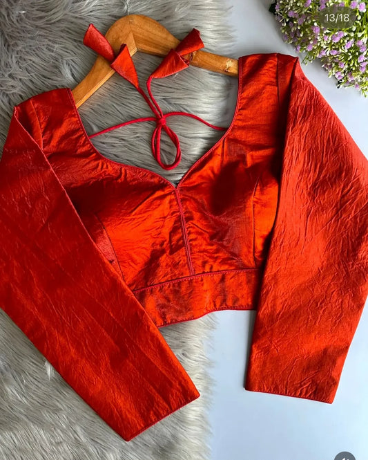 Sabyasachi-Inspired Orange rust Designer Full-Sleeve Space Silk Blouse in Berlin
