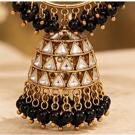 Traditional Hoop Jhumka Earrings with Black Beads - Neha Couture Indian Fashion
