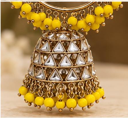 Traditional Hoop Jhumka Earrings with Lemon Beads - Neha Couture Indian Fashion