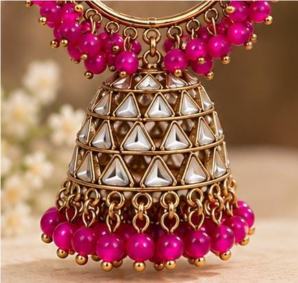 Traditional Hoop Jhumka Earrings with Pink Beads in Germany