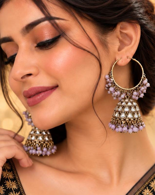 Traditional Hoop Jhumka Earrings with Lavender Beads in Germany