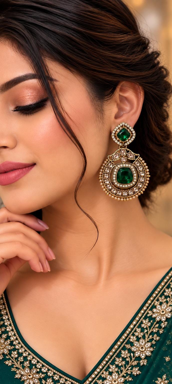 Antique gold-plated drop earring Dark Green in Germany