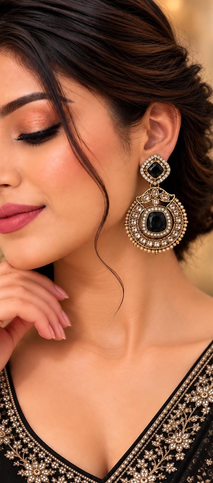 Antique gold-plated drop earring Black in Germany