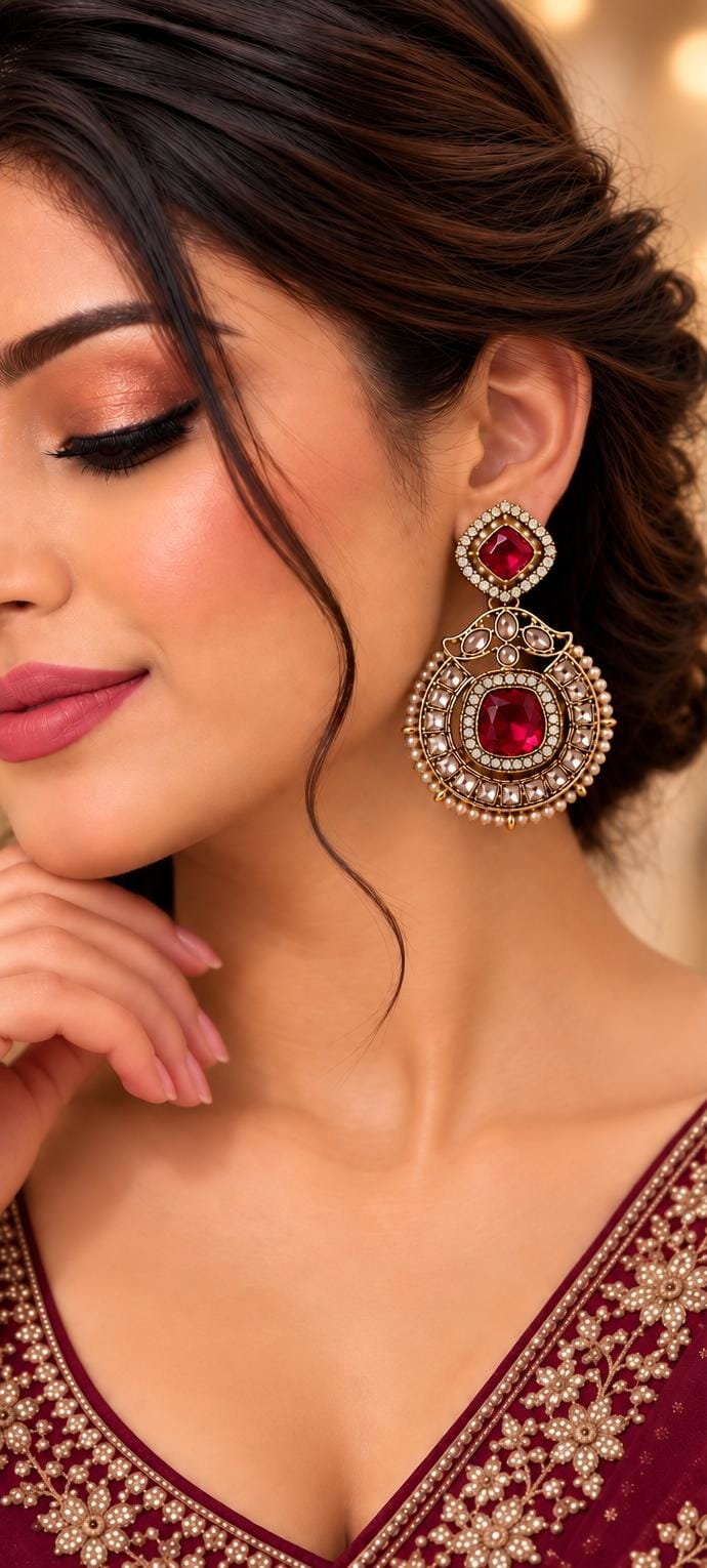 Antique gold-plated drop earring Red in Germany