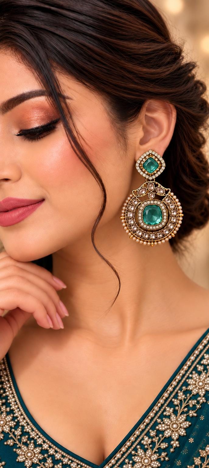 Antique gold-plated drop earring Teal Green in Germany