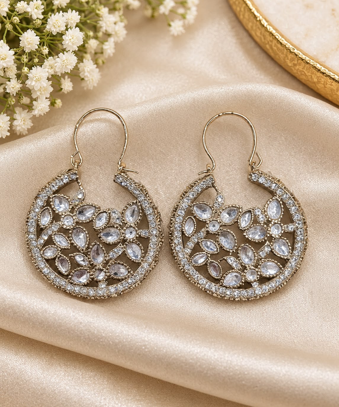 Gold-Plated Silver Floral Crystal Hoop Earrings in Germany