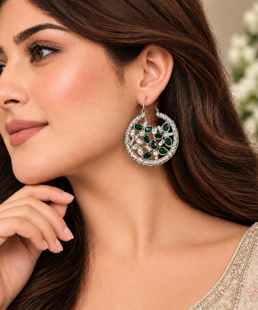 Gold-Plated Dark Green Floral Crystal Hoop Earrings in Germany