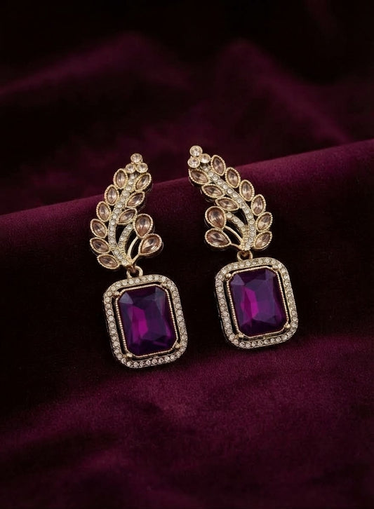 Antique Gold-Plated Emerald-Cut Purple Drop Earrings in Berlin
