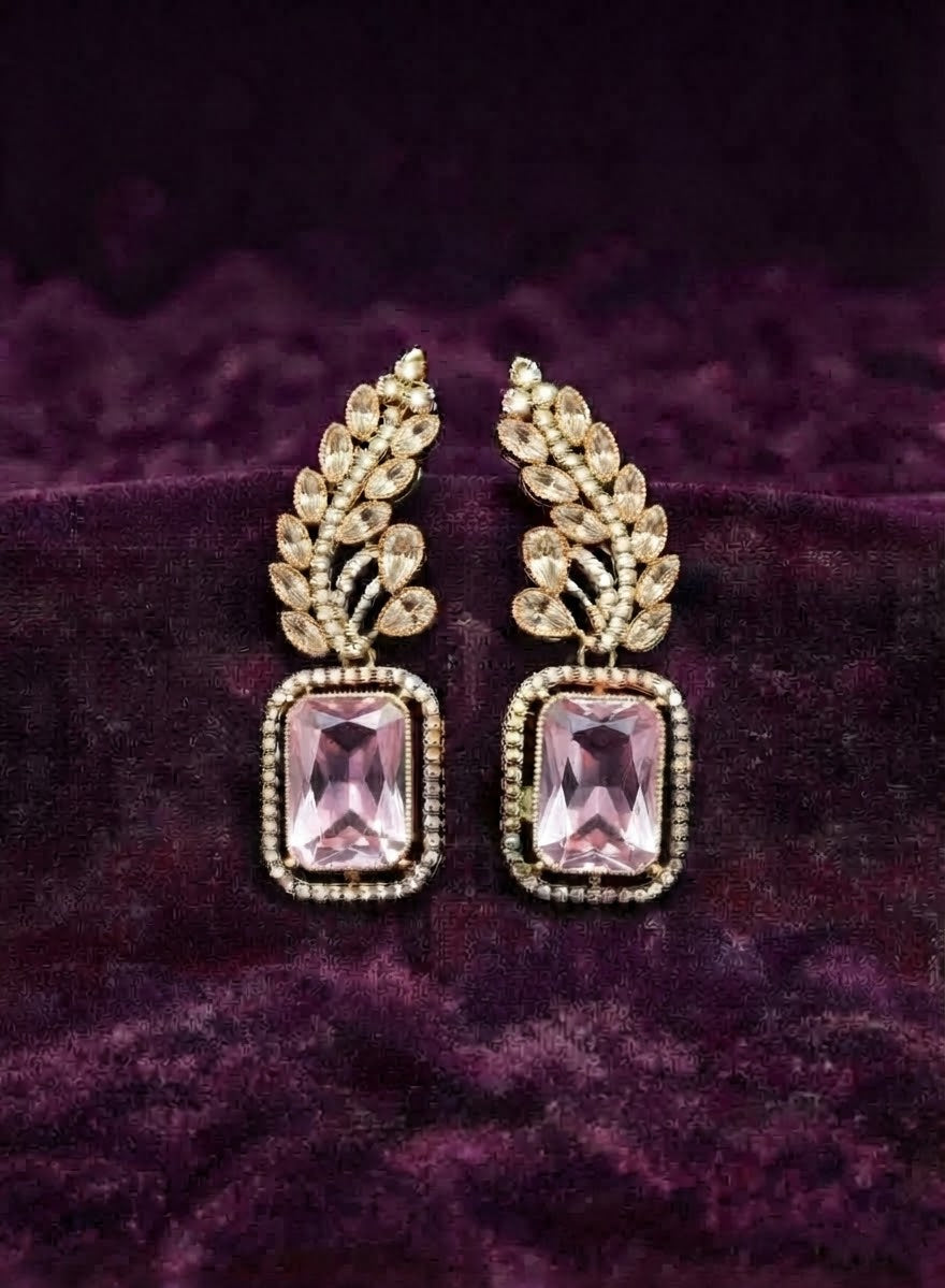 Antique Gold-Plated Emerald-Cut Lavender Drop Earrings in Berlin