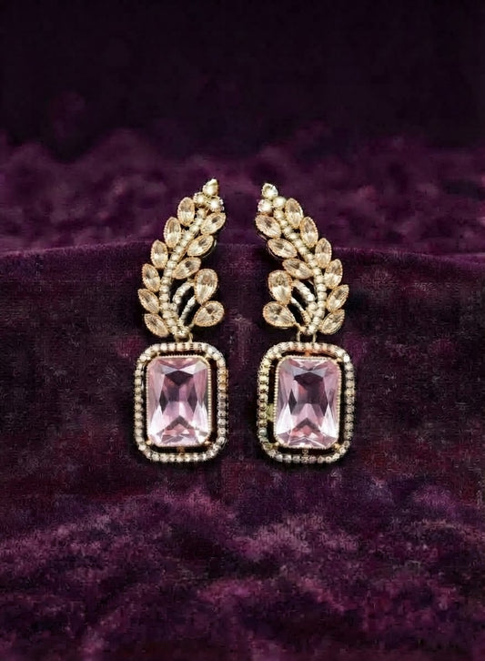 Antique Gold-Plated Emerald-Cut Lavender Drop Earrings in Berlin