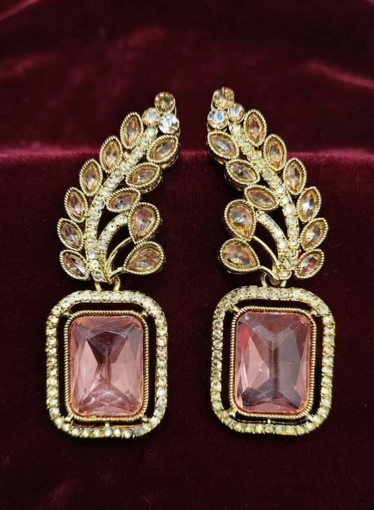 Antique Gold-Plated Emerald-Cut Pink and Gold Drop Earrings in Berlin