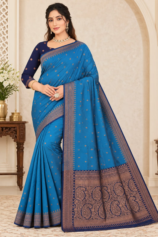 Woven Banarasi silk-blend saree front drape view - Neha Couture Berlin