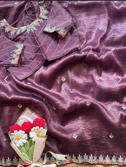 Royal Purple Luxe Gold Crush Jericho Saree - Heavy Embroidery Festive Wear in Berlin