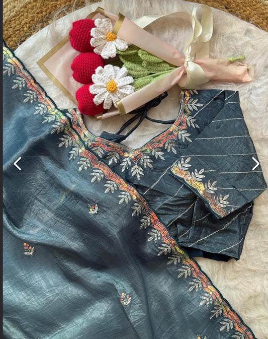 Dark Teal Luxe Gold Crush Jericho Saree - Heavy Embroidery Festive Wear in Berlin