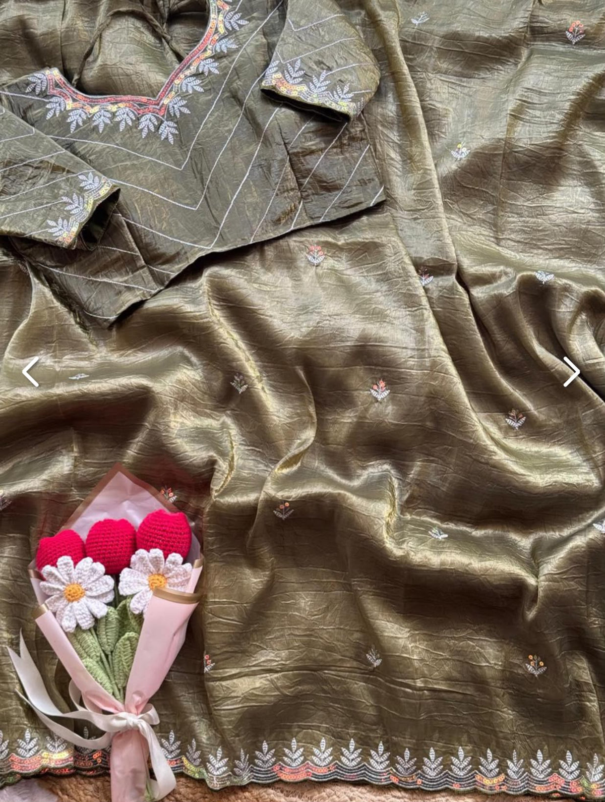 Olive Green Luxe Gold Crush Jericho Saree - Heavy Embroidery Festive Wear in Berlin