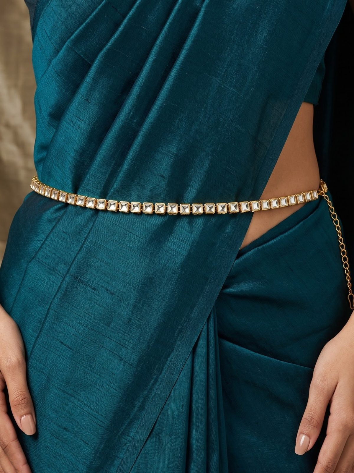 Gold-Plated Single-Line Square Kundan Kamarbandh (Saree Waist Chain) in Germany