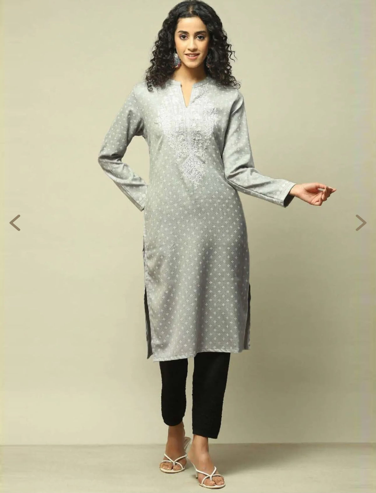 Grey Straight Fit Printed Kurta in Germany