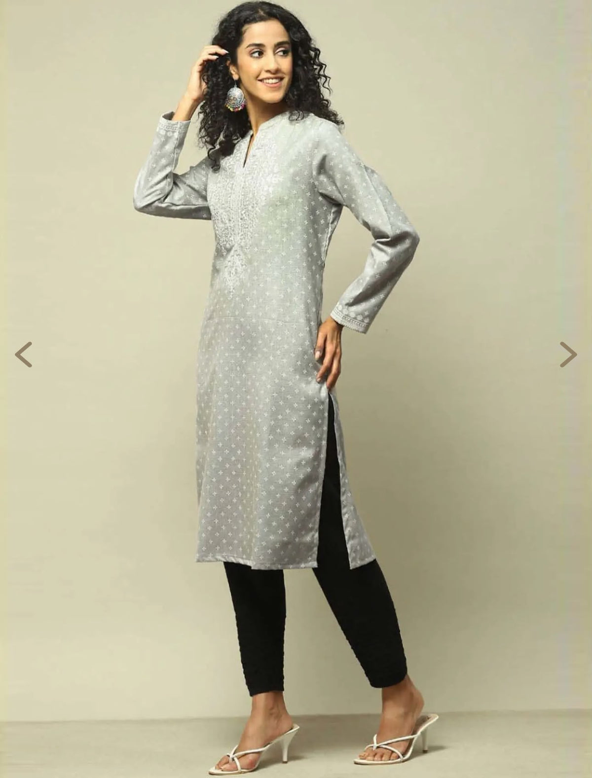 Grey Straight Fit Printed Kurta in Germany
