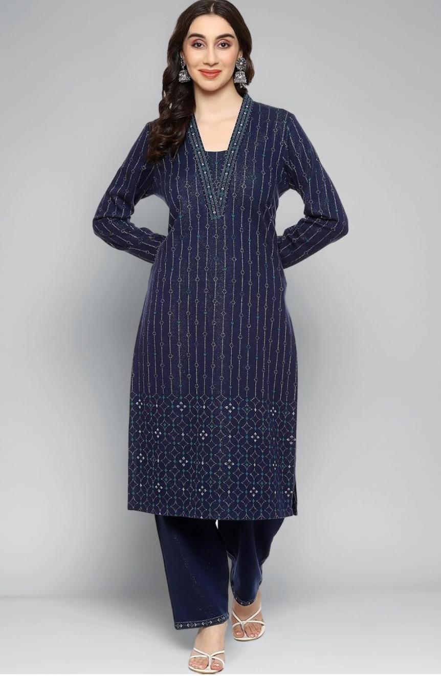 Cotton Blend Straight Printed Kurta Palazzo Suit Set For Women in Germany