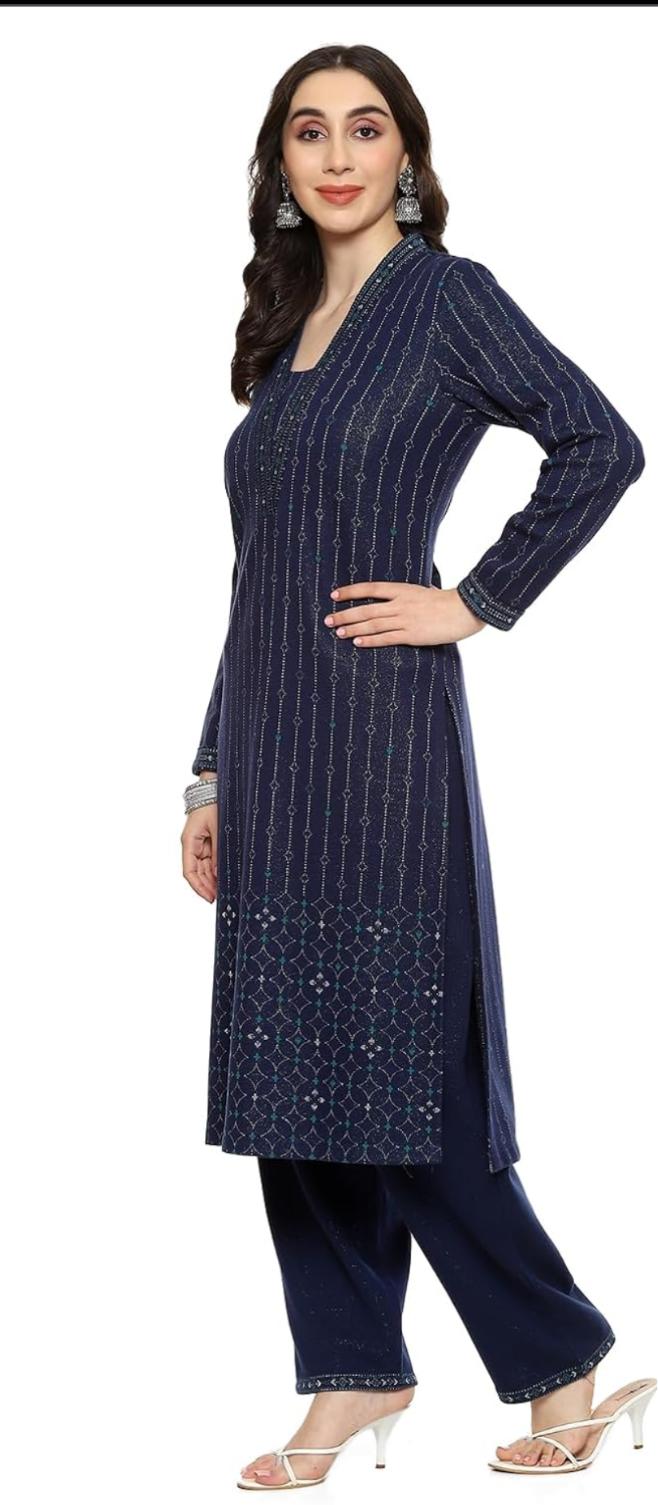 Cotton Blend Straight Printed Kurta Palazzo Suit Set For Women in Germany