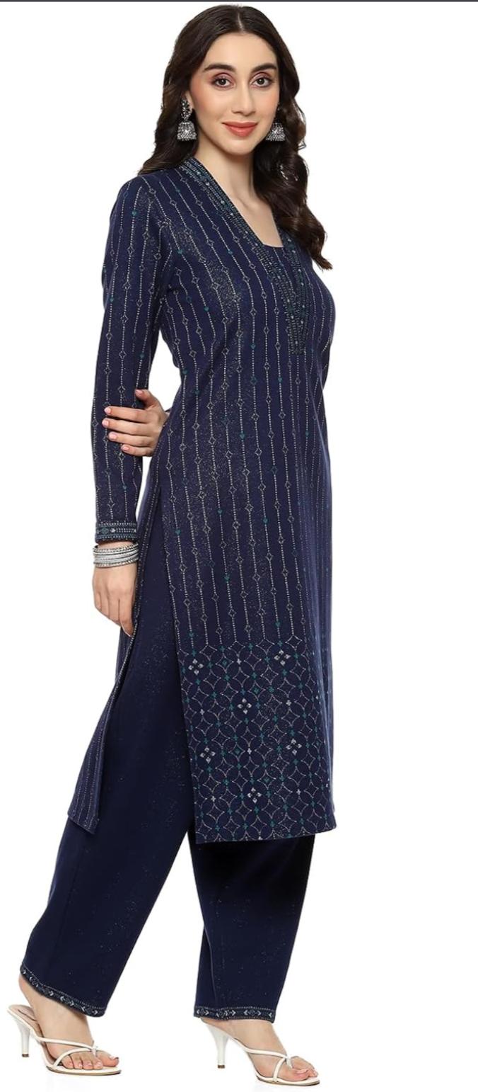 Cotton Blend Straight Printed Kurta Palazzo Suit Set For Women in Germany